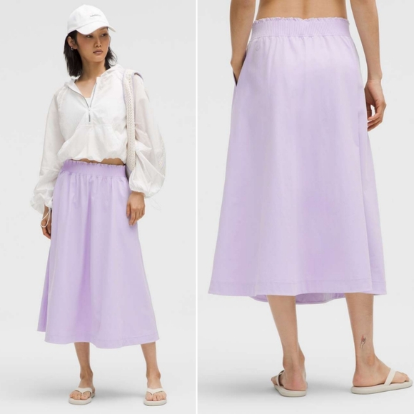 🆕️ Lululemon Stretch Woven Ruffle Waist Midi Skirt in Lavender Frost - Picture 1 of 14